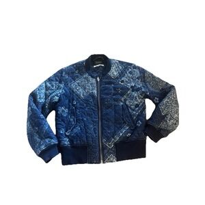 Scotch & Soda Blue Bandana Quilted Women's Zip Up Jacket Blue Sz Petite Small PS